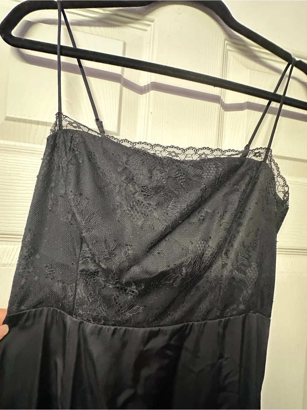 Abercrombie & Fitch Black Lace-Trim Satin Slip Dress - Womens Medium Petite